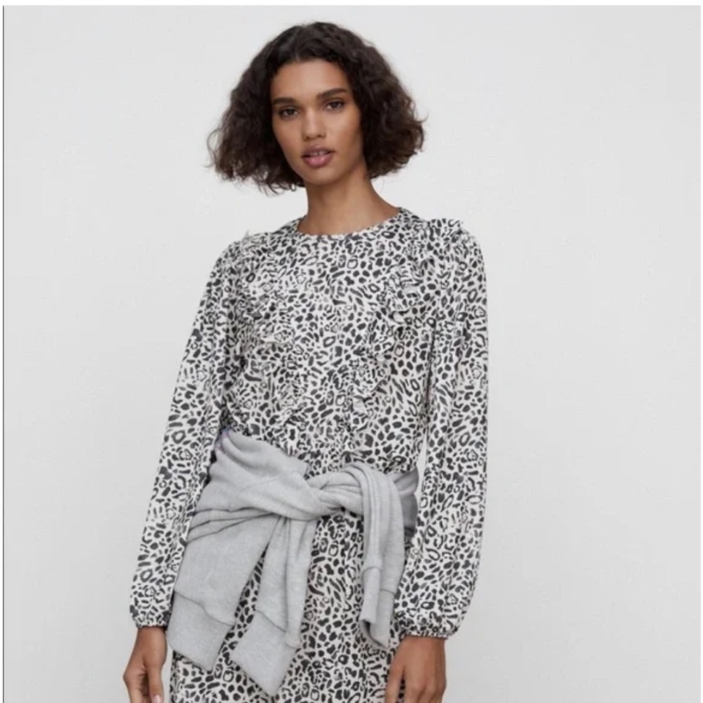 Small Zara Faded Leopard Ruffle Midi Dress - Picture 4 of 13